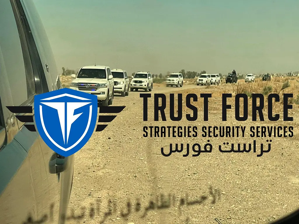 TrustForce Strategies Security Services executing an armed convoy operation in Iraq, showcasing ISO-compliant evacuation and protection capabilities.